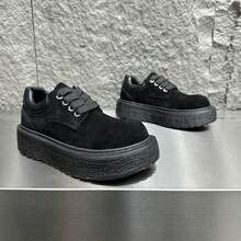 Herrderbyskor, rund tå, svarta arbetskängor, pendlingskängor, läderskor med tjock sula, populära herrskor, sneakers med tjock sula, låga skor - Svart - Visa 2