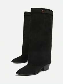 Giày bốt cao đến đầu gối mũi nhọn nhăn mới thu/đông 2025 dành cho nữ, thon gọn, nhiều màu - màu đen - Xem 5