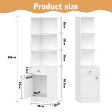 Dreistufiges Eckregal, Bücherregal aus Holz mit einer Schublade und einem Schrank, geeignet für Wohnzimmer, Schlafzimmer und Büros - Weiss - Übersicht 7