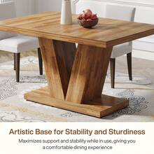 Tribesigns 47-Inch Wooden Dining Table With Heavy Duty Pedestal For 4, Farmhouse Kitchen Dinner Table Eating Table For Home, Dining Room, Small Space - 胡桃棕 - 查看 6