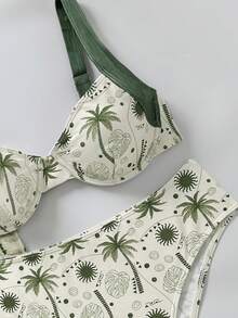 Plant Print Underwire Bikini With Mesh Overskirt Vacation Style Three Pieces Set - Multicolor - View 4