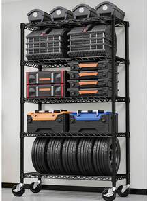 M MZG Heavy Duty Storage Shelving Utility Wire Shelving Unit, Steel Storage Rack For Warehouse Pantry Office Kitchen Pantry Organization, Laundry Room Utility Shelf & Bathroom Storage, Adjustable Black Metal Organizer - màu đen - Xem 17