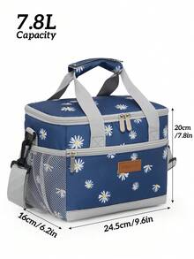 1 pièce Sac isotherme à bandoulière imprimé marguerite/cerise, boîte à lunch isotherme étanche avec doublure en aluminium épais, boîte à lunch réutilisable pour le bureau, le pique-nique, la randonnée, la plage pour les femmes et les adultes, espace de grande capacité pour ranger la nourriture et les boissons à utiliser lors des sorties, idéal pour le travail, l'école, le bureau, le pique-nique, les voyages et le camping