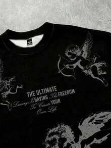 Unisex Printed T-Shirt Manfinity Roghcode, Casual Short-Sleeve Crew Neck T-Shirt For Men, Angel Print, For Summer - 1 - Xem 2
