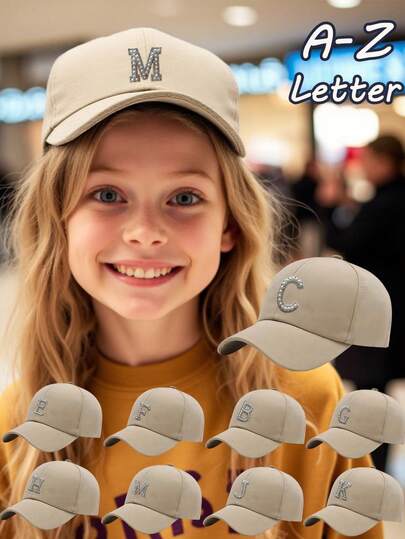 1 Pc Kids Letter A-Z Khaki Baseball Cap For Fashion Boys Girls Team Sport Visors Snapback Caps Adjustable Strap Back To School