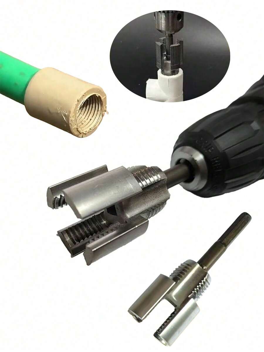 1pc Dual Function Pipe Threading Tool Kit, 1/2" & 3/4" Electric Drill Compatible PVC & Plastic Pipe Threading Tool Set, For Home Repair