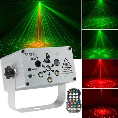 USB声控激光灯，6孔KTV灯光秀，彩色闪烁舞台灯，遥控吧台灯，舞台灯，氛围灯，适用于派对装饰、复活节、情人节、愚人节、圣诞节和母亲节等场合的舞台灯光秀。