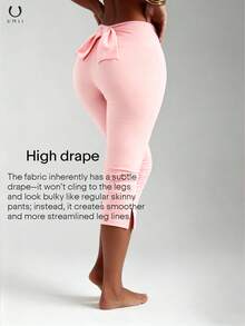 UMII Women's Summer Baby Pink Capri Leggings, High Waist Back Bow Detail Slim Fit Yoga Pants, Sweet Casual Loungewear Bottoms - Pink - View 2