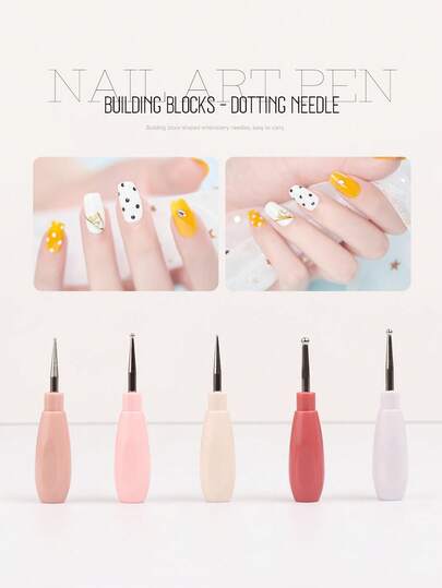 Nail Art Tool Set: Building Block Dotting Pens, Gel Polish Dotting Brushes, Lace Detail Brushes & Dotting Needle Accessories. 5 Colors, 5 Sizes, Ergonomic Handles, Premium Stainless Steel Tips, Versatile For Salon & Home Use.