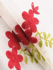 1 buah Tirai Motif Bunga Merah, Kain Tipis Bordir Putih, Kain Tirai Gaya Modern untuk Ruang Tamu - Merah - View 10