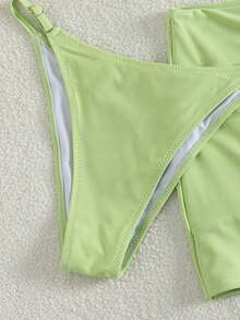 New Fresh And Simple Style Green Lace-Up Back Fashion Holiday Beach Ladies Bikini Three Pieces Set - Lime Green - View 7