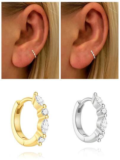 1 st örhängen i 925 sterlingsilver med klassiska geometriska kubiska zirkoniamönster, allergivänligt rent silvermaterial, lämpliga för kvinnors vardagskläder, fester, årsdagar och andra tillfällen.