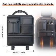 Premium Car Seat Back Storage Bag (38 * 34 Cm / 14.96 * 13.38 Inches) | Foldable & Adjustable, PU Leather Material, Multi-Compartment Design | Suitable For SUV, Sedan And Hatchback | Great For Trunk And In-Car Storage - Black - View 3