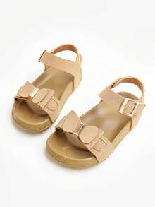 1 par de sandalias planas elegantes de mujer con lazo de unicolor, cómodas y duraderas, adecuadas para actividades al aire libre, verano - Caqui - Ver 1