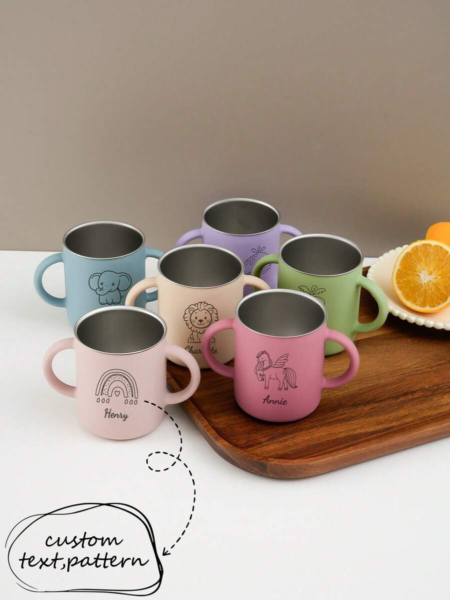 1pc Personalized Customization Name And Pattern Silicone Cup With Detachable Stainless Steel Inner Cup Two-In-One Kids Drinking Cup Children Tableware - Multicolor - View 1