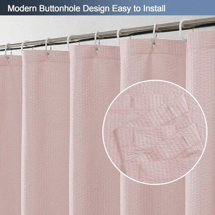 Cortina de ducha para baño, elegantes cortinas de ducha de tela texturizada en relieve 3D, repelente al agua, lavable a máquina, estilo hotel - Rosa - Añade 3