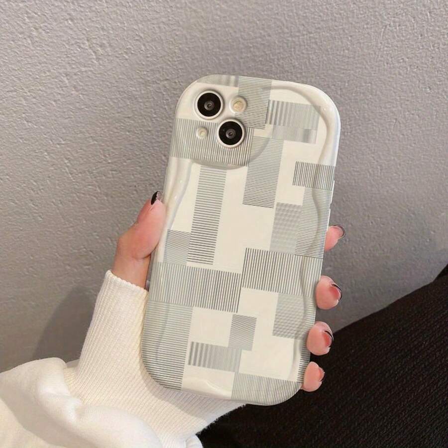 Funda de Teléfono Transparente y a la Moda para 17/16 Pro Max/16 Plus/16 Pro/16, 15/14/13/12/11, Diseño de Rejilla Resistente a los Golpes, Material TPU Ligero, Versión Blanca, Funda Protectora de Gel Suave con Borde de Onda Crema Esencial y Moderna para Hogar y Oficina - Funda de Teléfono Ligera de TPU Antigolpes - Blanco - Ver 1