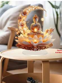 2D Flat Elegant Golden Buddha Statue, Lotus Acrylic Decoration – Desktop Figurine With Lighting Design, Suitable For Home & Garden, Ideal For Winter And Holiday Celebrations, No Power Supply Required - Multicolor - View 7