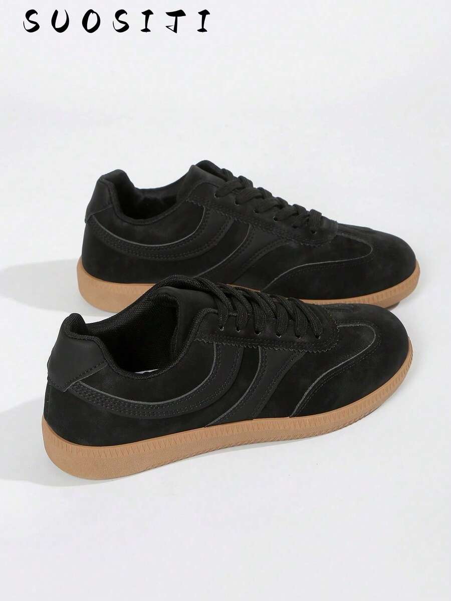 2025新款女式平底休闲轻便舒适运动鞋 - 黑色 - 查看 1