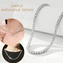 Full Diamond 4MM Tennis Moissanite Necklace - Fashionable Luxury Item - Hip Hop Rock Party Recommendation - Music Festival - Christmas - Gift Choice - Suitable For Men And Women, Available In 18-20- 22-24inch - 20英寸 - 查看 6