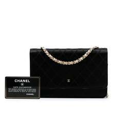 CHANEL Authenticated  PRE-OWNED Bicolor Satin Diamond Stitch Wallet On Chain Bag - Black - View 8