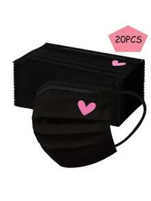 10个/20个独立包装的一次性成人口罩，舒适透气柔软面料，带有心形图案