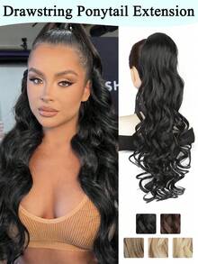 22英寸抽绳马尾假发，长款层次感卷曲波浪马尾假发，柔软合成纤维马尾，自然逼真，女士适用 - 彩色 - 查看 1