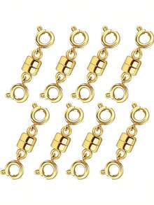 4pcs Magnetic Necklace Clasp & Closure Set, Gold & Silver Spring Clasp, Beaded Chain Extender, Magnetic Lock Jewelry Converter - Multicolor - View 2