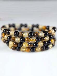 6mm TIGERS Eye, Black TOURMALINE, CITRINE Crystal Protection Bracelet, Power, Harmony And Balance Beaded Healing Jewelry Absorb Negative Energy - Multicolor - View 6