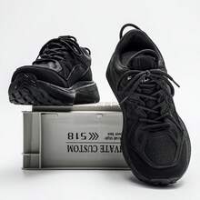 Men's Casual Sneakers, Lace-Up Soft Bottom Flat Comfortable Athletic Shoes, Lightweight Low-Top Daily Casual Outdoor Sports Shoes, Fashionable, Breathable And Lightweight New Thick-Soled Men's Shoes Suitable For Dating, Gathering, Travel, Running - Black - View 3