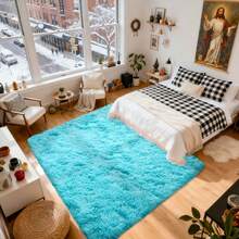 WISH TREE 8x10 Area Rugs For Living Room, Fluffy Shaggy Rug Soft Carpets, Big Rugs For Bedroom Dorm Home Decor Aesthetic Teal Blue - 水鴨藍 - 查看 2