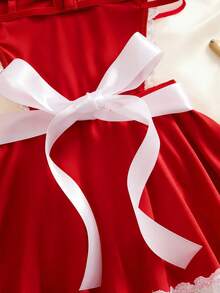 Valentine's Day Surprise Gift 3 Pcs Women's Sexy Lingerie Set Adjustable Straps Lace-Panel Halter Dress & Lace Choker & Solid-Color Apron Comfortable Homewear Cosplay Uniform Set