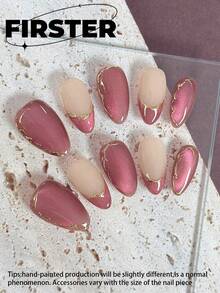 10片杏仁形手工美甲贴片，短款美甲贴片，美甲艺术，紫色美甲，简约日常美甲，冬季美甲贴片，猫眼美甲，法式美甲，金属美甲，亚克力美甲贴片，适合上班族、日常约会、下午茶和户外活动等场合。 - 彩色 - 查看 4