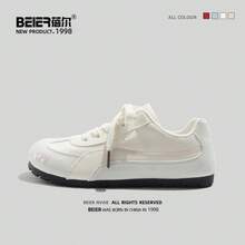 BEIER 1 Đôi giày bệt buộc dây bằng da thuần chay phong cách học sinh màu tương phản dành cho nữ, thích hợp cho các hoạt động ngoài trời vào mùa xuân và mùa thu, giày thể thao dành cho nữ - Màu be - Xem 12