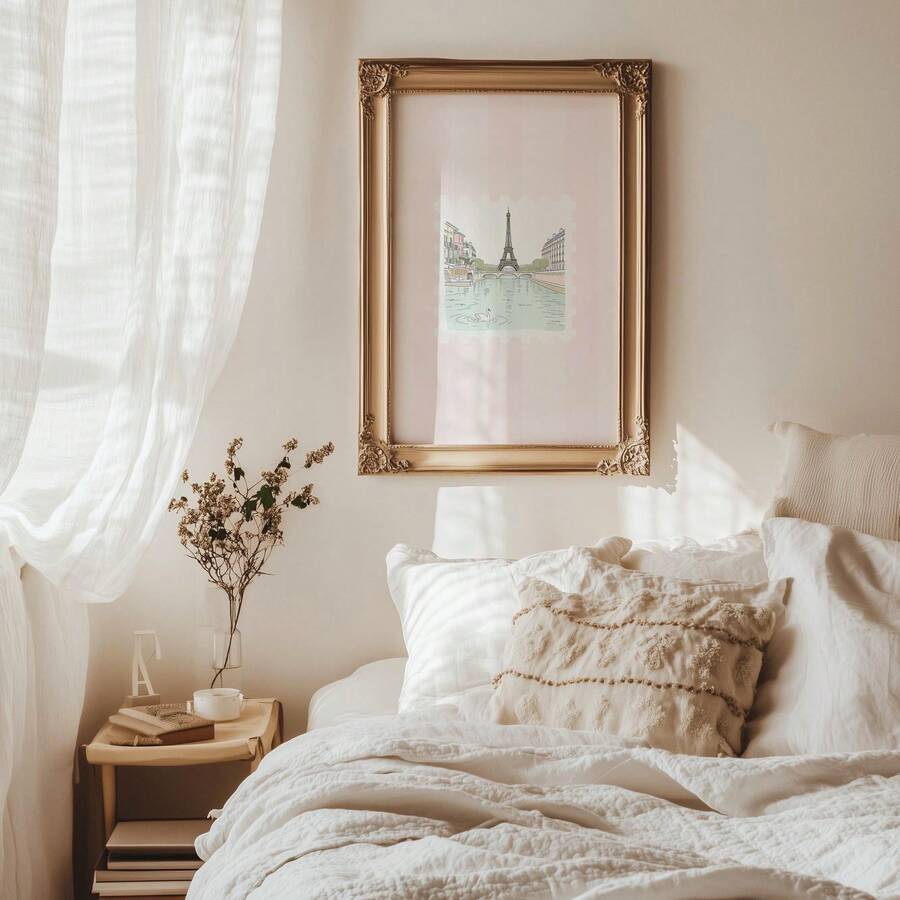 1pc Retro Striped Cottagecore Wall Art Picture Whimsical Vintage Paris Canvas Print Paintings,Farmhouse Nursery Decor For Bedroom, Living Room Or Office,Old Money Aesthetic Poster,Gift For Her,Unframed Or Framed - Multicolor - View 1