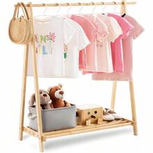 Kids Clothing Rack With Storage Shelf, Kids Dress Up Rack, Dance Costume Garment Rack For Hanging Clothes,Garment Rack For Hanging Clothes Organizer, Bamboo (Natural) - Storage Shelf - View 1