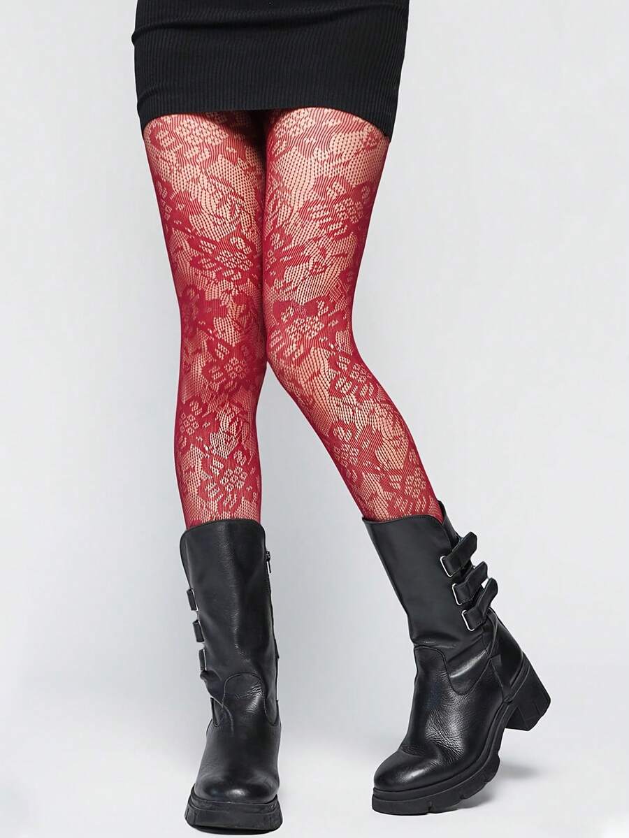 Sexy Lace Pattern Leggings - Sheer Hollow Out Slim Fit Tights, Fashionable Sheer Pantyhose For Women - Multicolor - View 1