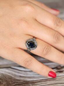 Retro Elegant Style Women's Ring, Classical Vintage Black Filigree Ring, Valentine's Day Gift, Suitable For Holiday Parties, Dances, Christmas, Thanksgiving, Daily Wear, Wedding Engagement Wear, Best Gift Giving,High Quality Jewelry, Exquisite Craftsmanship. - 彩色 - 查看 3