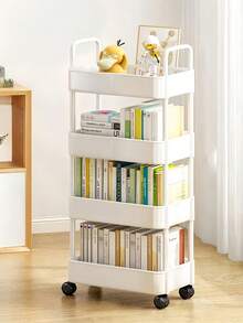 1pc Small Trolley Storage Rack, Multi-Tier Mobile Bathroom Organizer Shelf - Multicolor - View 4