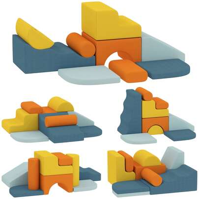 AIYAPLAY 9-Piece Soft Play Set, Toddler Climb And Crawl Foam Blocks With Detachable Cover, Indoor Kids Soft Play Equipment For Sensory Motor Skills, Multicoloured