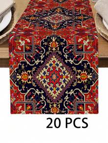 1pc Geometric Pattern Printed Table Runner, 4pcs Printed Placemats, Suitable For Holidays, Parties, Birthdays, Dinners, Kitchen & Dining Room Table Decor, Applicable For All Seasons, Home Textile Decoration - Multicolor - View 17