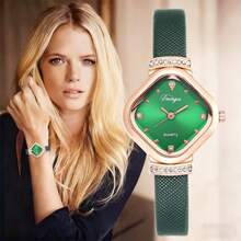 女士菱形表盘腕表，镶钻奢华女士腕表，时尚女式腕表