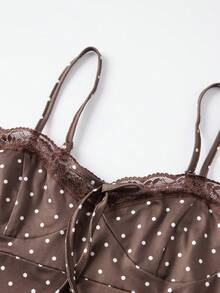 Women's Y2K Dot Print Cami Tank Top Fairy Lace Trim Sleeveless Bow Front Slim Fit Camisole Crop Tops Sexy Backless Sleeveless Vest Shirt Summer Cute Going Out Tops Club Streetwear - Cà phê nâu - Xem 7