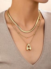 3pcs Fashionable & Elegant Letter Necklace Set, Zinc Alloy Smooth Surface Alphabet Pendant Necklaces, Cartoon Chunky Metal Chain Necklaces, Suitable For Holidays, Gifts, Spring/Summer Daily Wear - Large Letters - View 11