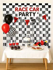 1/2pcs Racing Car Theme Metal Wire Curtain, Black & White Checkered Tassel Curtain, Racing Car Theme Birthday Party Decor Curtain, Racing Car Theme Birthday Party Foil Curtain, "Start Racing" Party Background Decor, Indoor/Outdoor Party Background Decor, Photography Prop - Racing - View 3