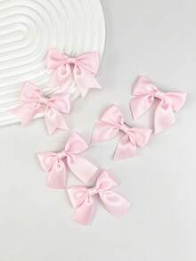 6pcs Women's Shiny Ribbon Bow Barrettes, Suitable For Commute, School, Travel, Date, Daily Wear, Birthday Party, Claw Clips, Hair Slide, Hair Barrettes - Pink - View 2