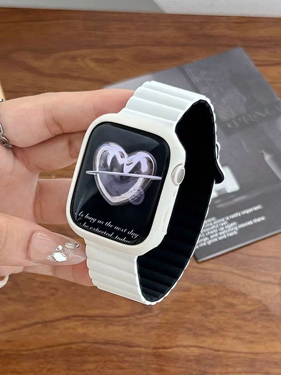 Bộ 2 dây đeo đồng hồ silicon từ tính có thể điều chỉnh, phối màu thời trang và vỏ bảo vệ đồng hồ rỗng mềm, tương thích với Apple Watch 40/41/42/44/45/46/49mm, tương thích với Apple Watch Series Ultra/SE/11/10/9/8/7/6/5/4