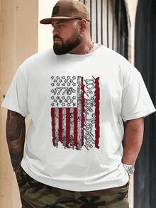 1PC Men's Plus Size American Flag Design T Shirt Featuring  We The People Text In Bold Black Red White Colors Ideal For Patriotic Fashion Statements - 白色 - 查看 3