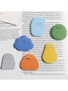 6张可爱便签纸。卡通果冻豆系列创意可移除便签本。6种图案随机混合。返校季。开学礼物。学习备忘录工具 - 白色 - 查看 8