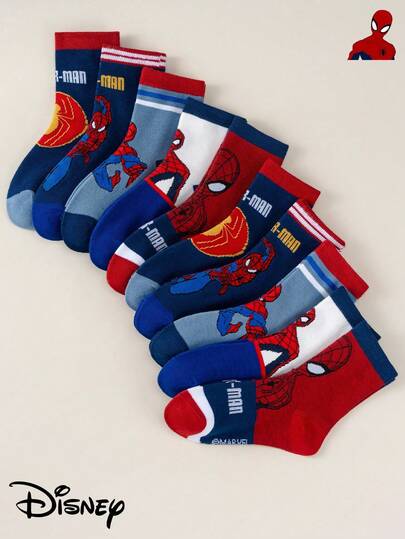  1/5/10 Pairs Marvel Spider-Man Kids Socks, Superhero Pattern, Breathable & Soft, Boys & Girls, Suitable For Everyday Wear/Party Gifts/Easter/Spring/Summer